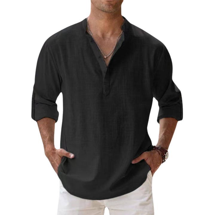 Camisa Henley de algodão com efeito linho
