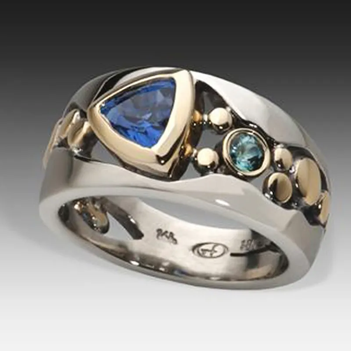 Anel de cristal azul vintage