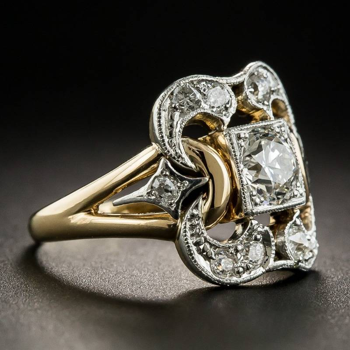 Anel vintage de ouro com zircônia