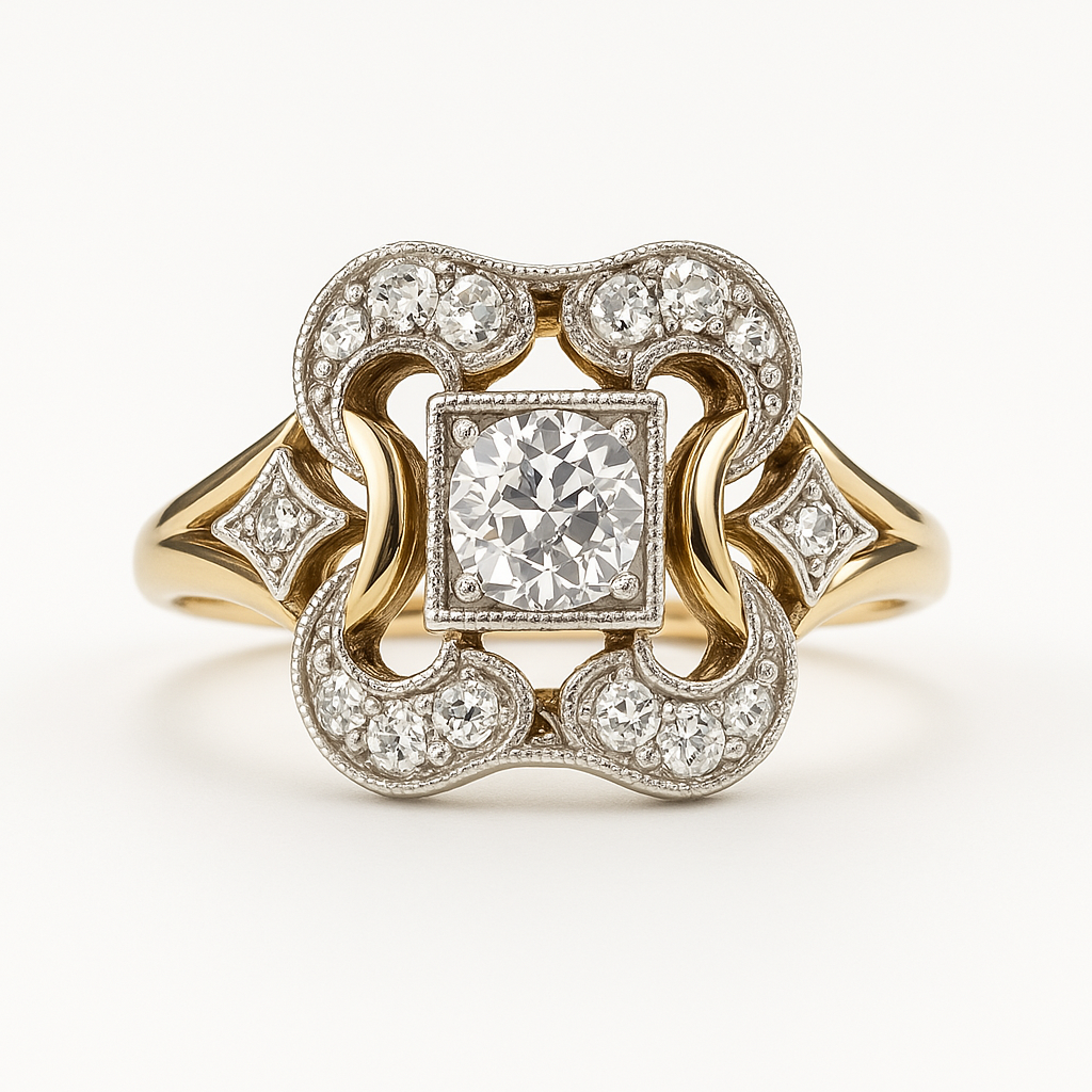 Anel vintage de ouro com zircônia