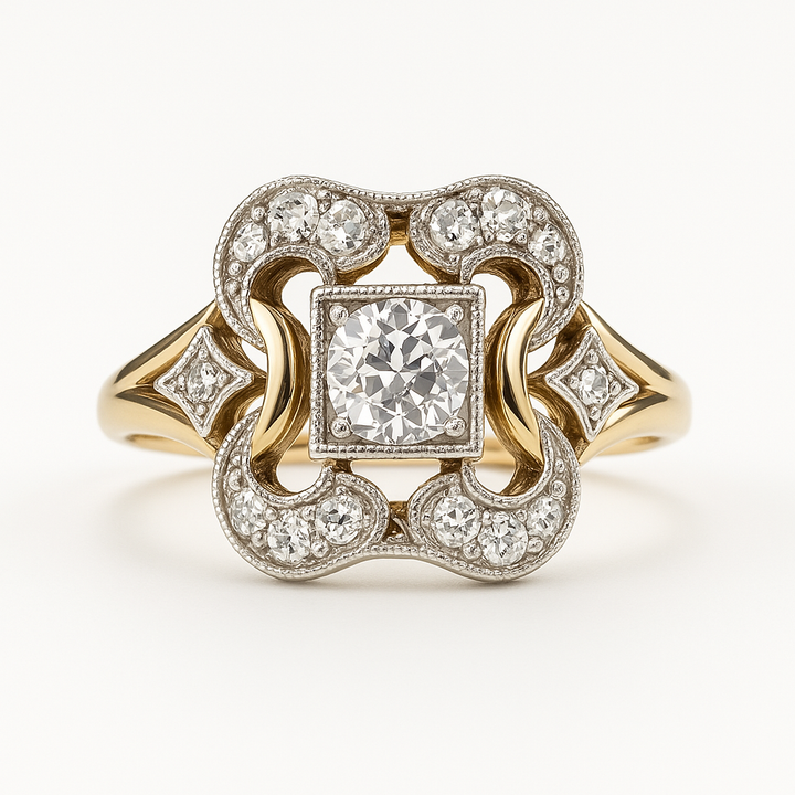 Anel vintage de ouro com zircônia