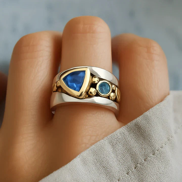 Anel de cristal azul vintage