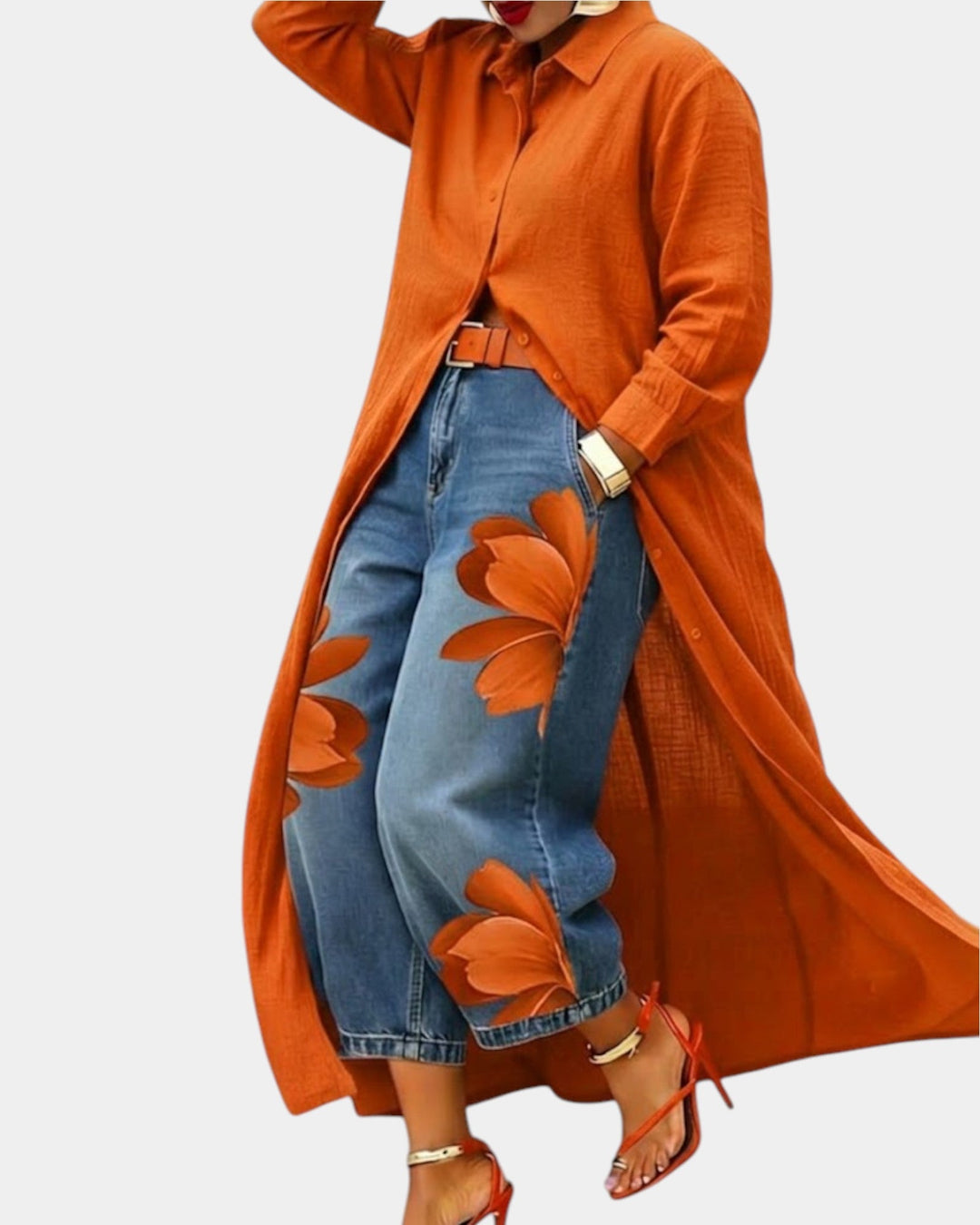 Céliane | Conjunto de vestido e calças de ganga largas