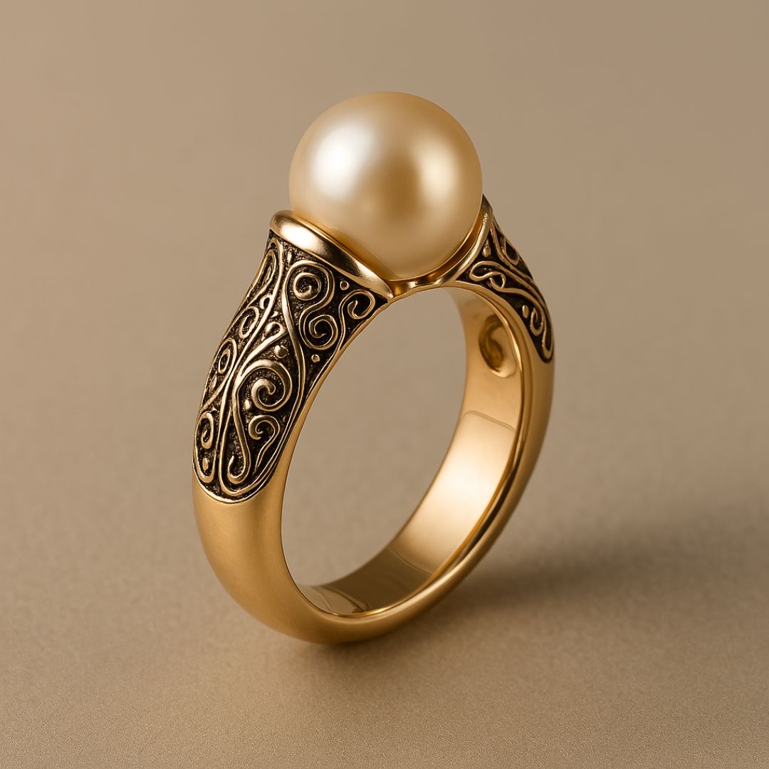 Anel vintage com pérola dourada