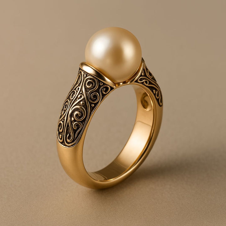 Anel vintage com pérola dourada
