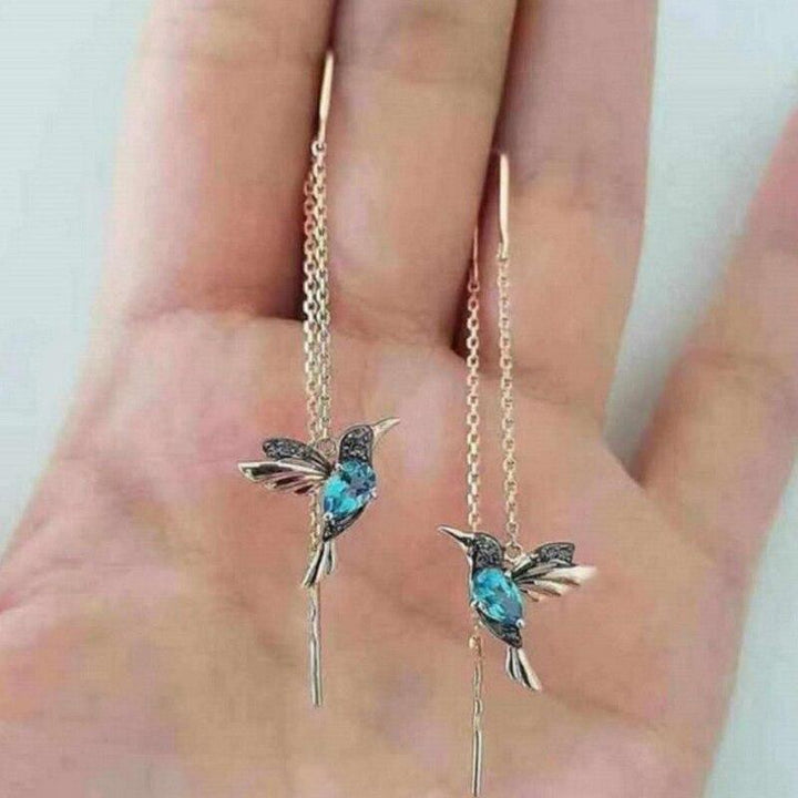 Brincos esmaltados com beija-flor e zircónias
