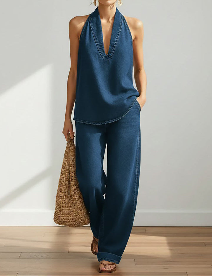 Ivy™ | Conjunto de duas peças em denim vintage