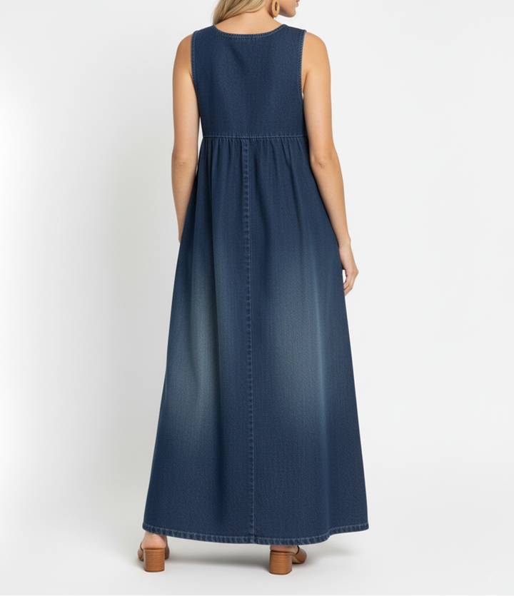 Karen™ | Vestido maxi em denim lavado vintage