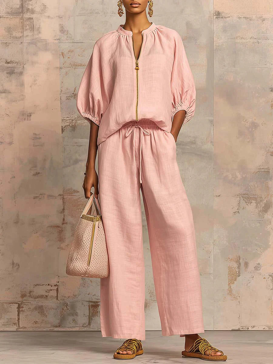 Alba | Conjunto de duas peças: Camisa de estilo descontraída e calças de perna larga