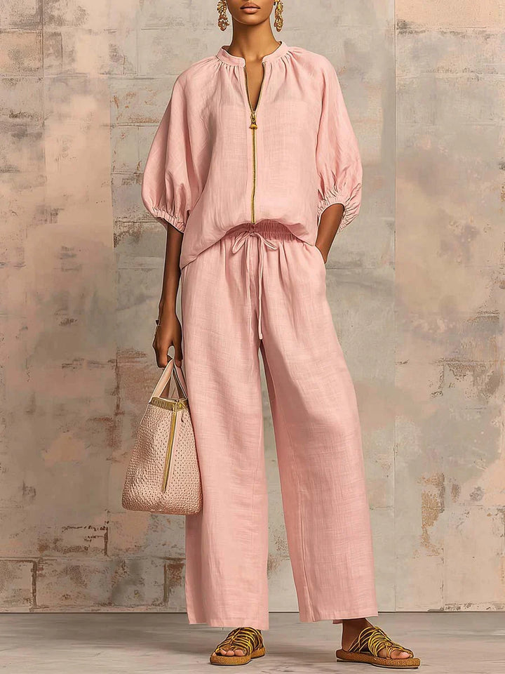 Alba | Conjunto de duas peças: Camisa de estilo descontraída e calças de perna larga