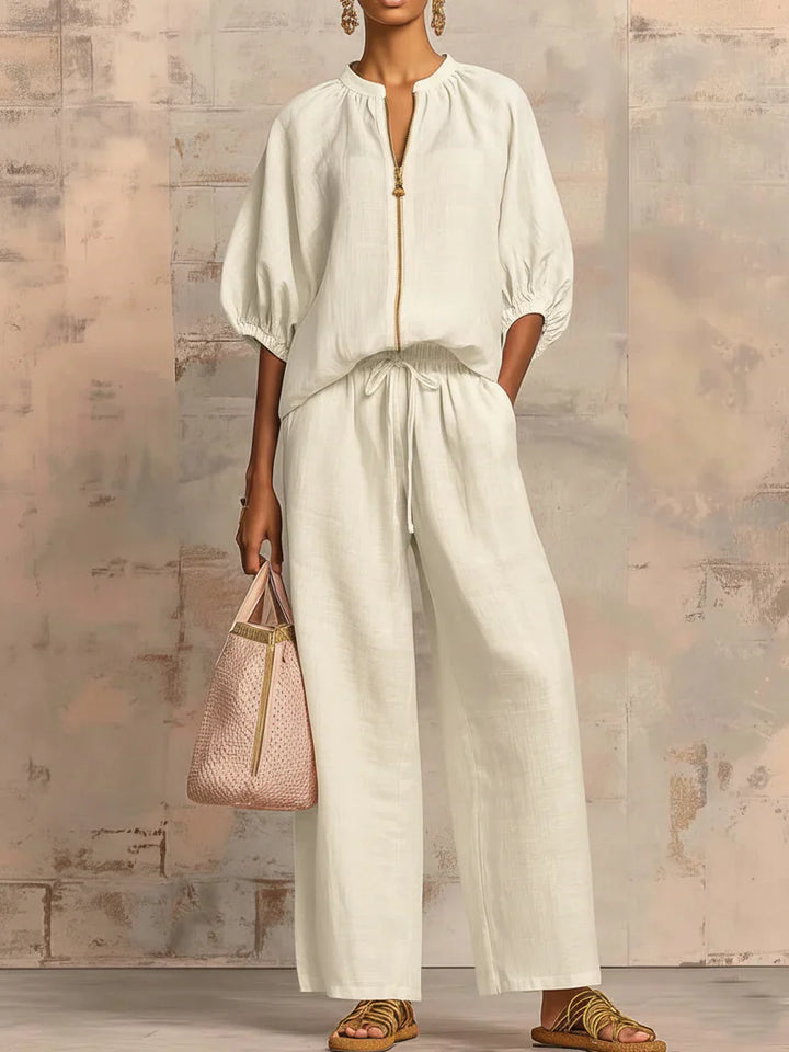 Alba | Conjunto de duas peças: Camisa de estilo descontraída e calças de perna larga