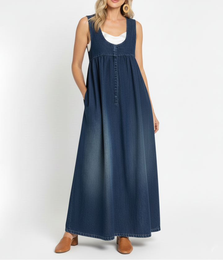 Karen™ | Vestido maxi em denim lavado vintage