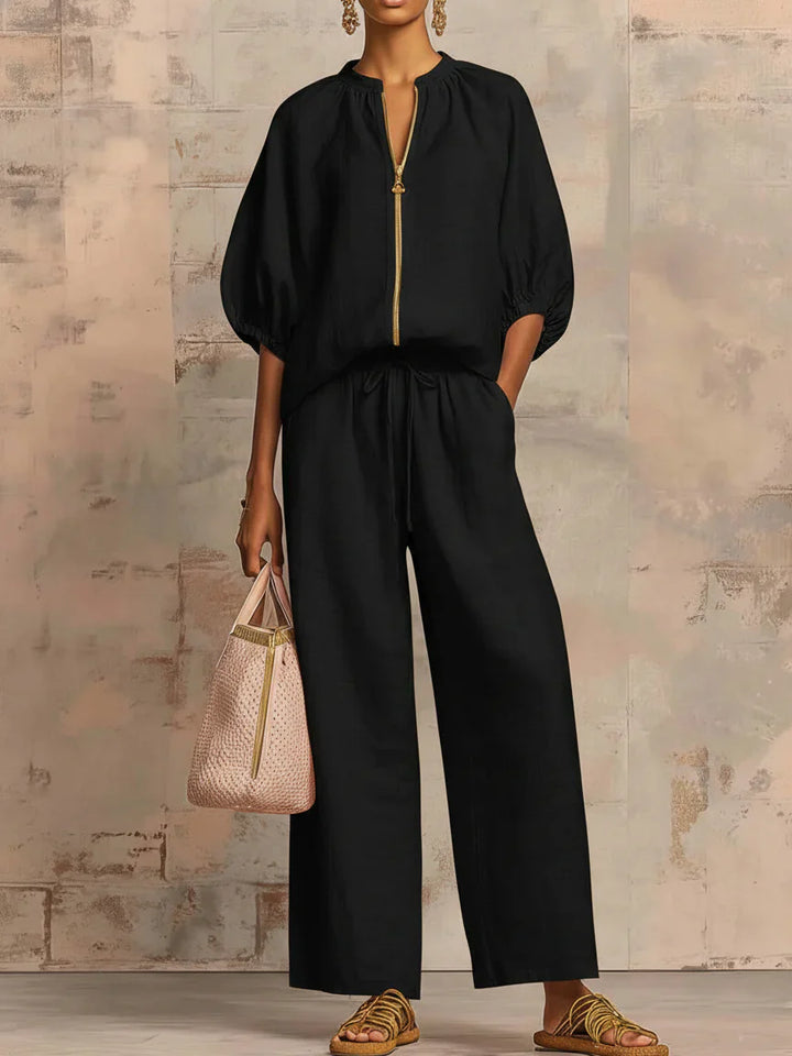 Alba | Conjunto de duas peças: Camisa de estilo descontraída e calças de perna larga