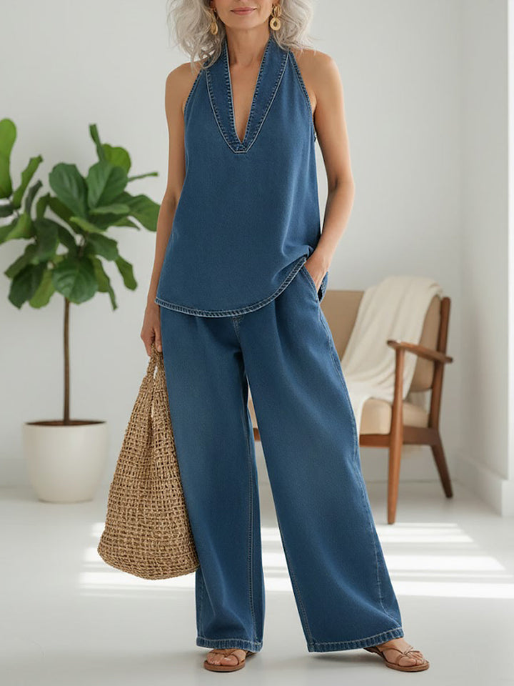 Ivy™ | Conjunto de duas peças em denim vintage