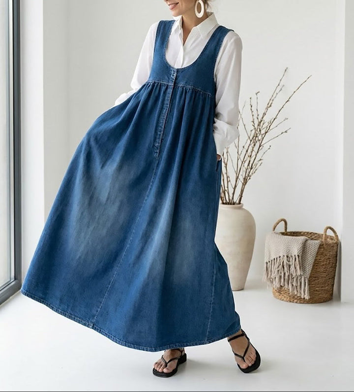 Karen™ | Vestido maxi em denim lavado vintage
