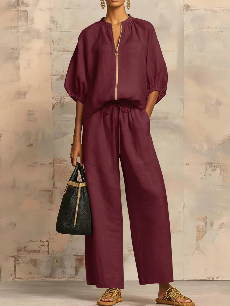 Alba | Conjunto de duas peças: Camisa de estilo descontraída e calças de perna larga
