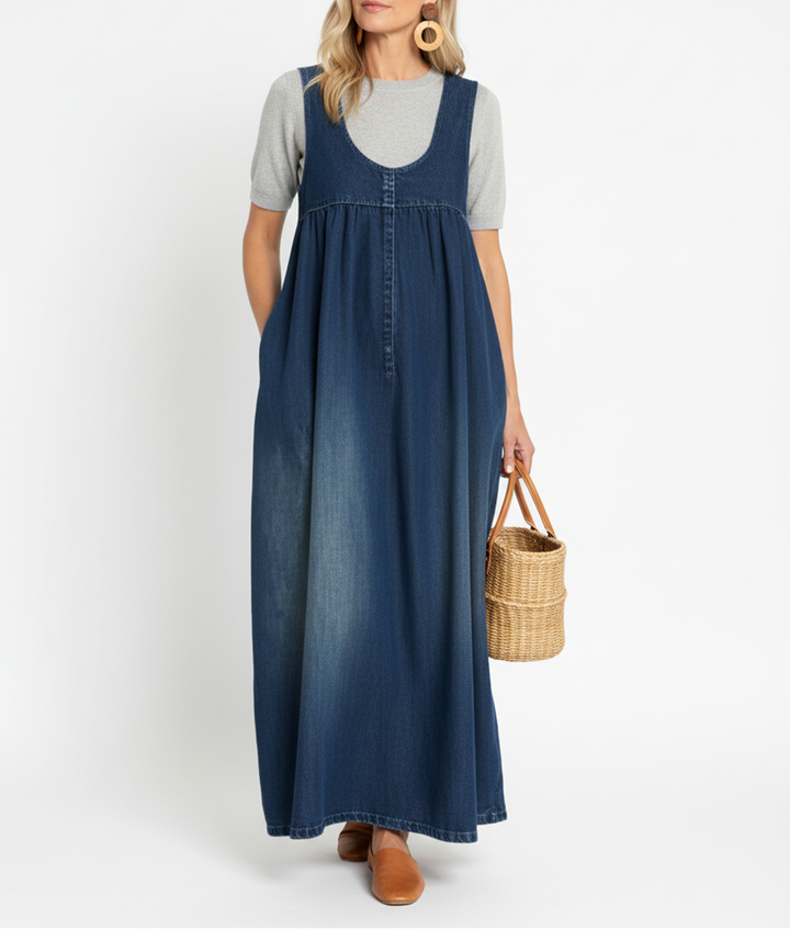 Karen™ | Vestido maxi em denim lavado vintage