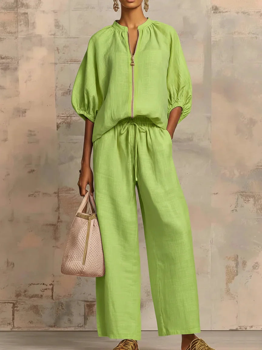 Alba | Conjunto de duas peças: Camisa de estilo descontraída e calças de perna larga