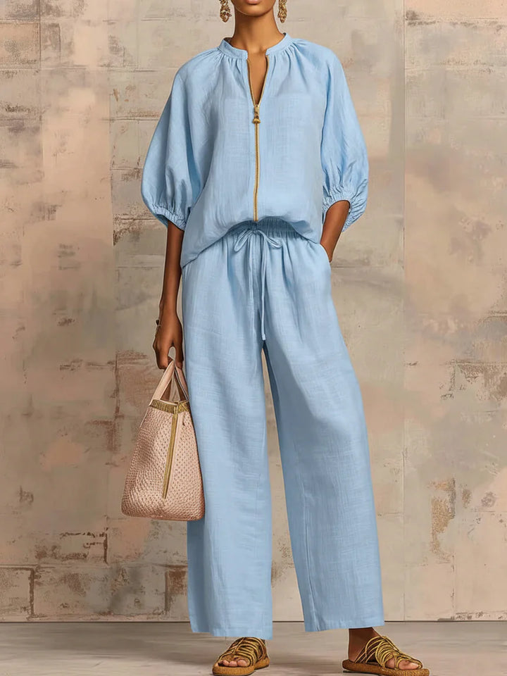 Alba | Conjunto de duas peças: Camisa de estilo descontraída e calças de perna larga