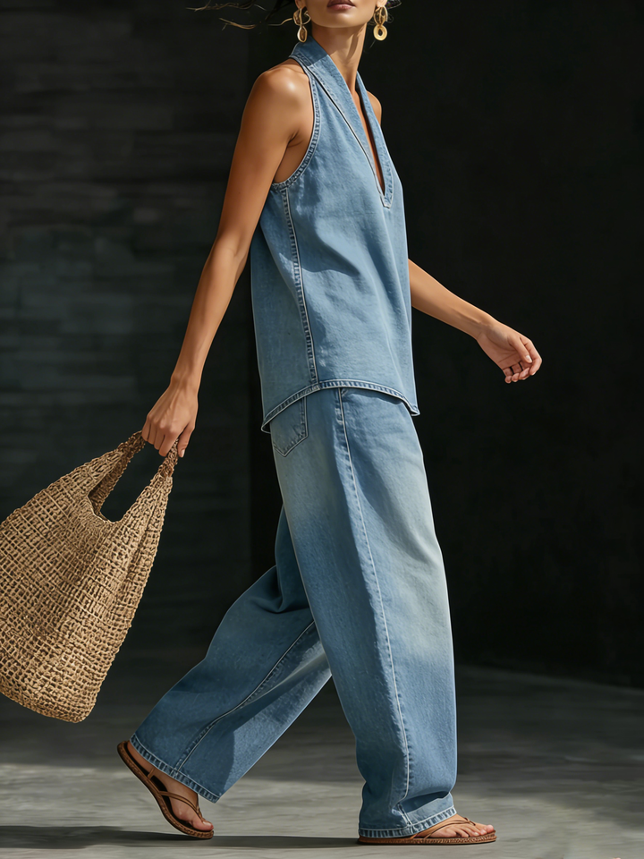 Fernanda | Conjunto de Duas Peças em Denim Minimalista e Confortável