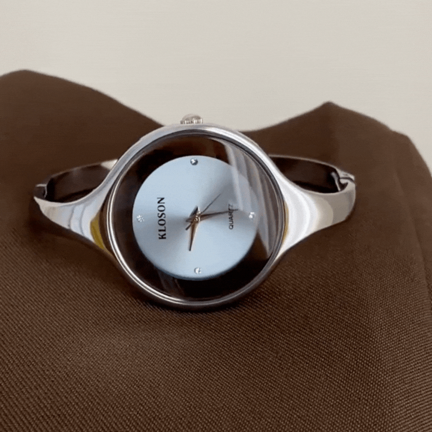 Relógio de pulso feminino com bracelete prateado – mostrador azul redondo, grande, elegante e moderno