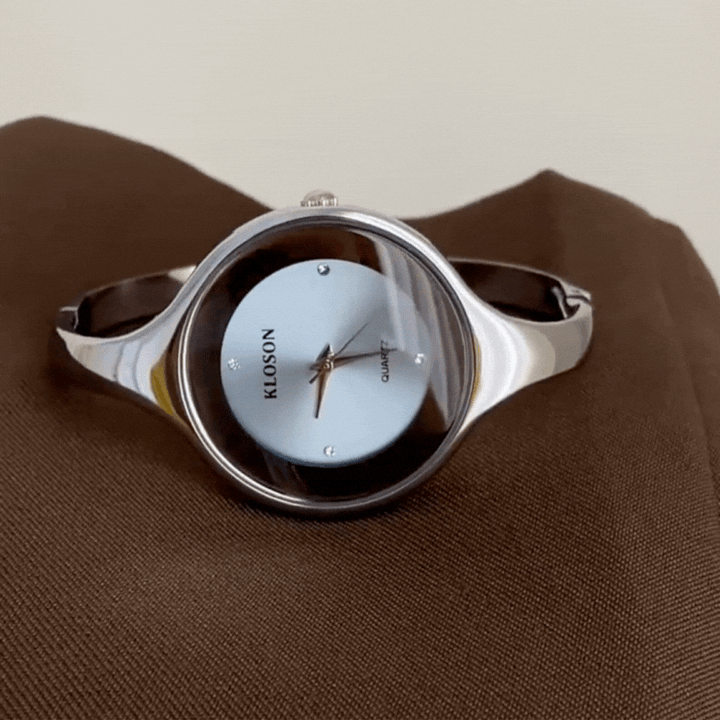 Relógio de pulso feminino com bracelete prateado – mostrador azul redondo, grande, elegante e moderno