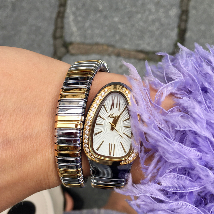 Relógio Serpenti prata e ouro – Relógio de pulso bicolor elegante para mulheres