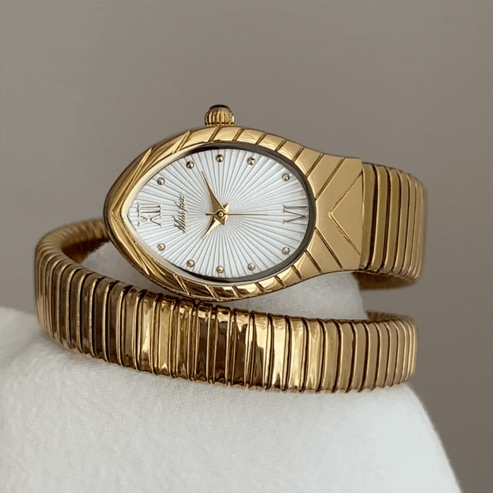 Relógio Serpenti Wrap Ouro com Pulseira de Serpente para Mulher, Mostrador Branco