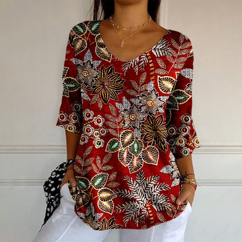 Inês | Camiseta de mangas compridas com estampa de folhas vintage