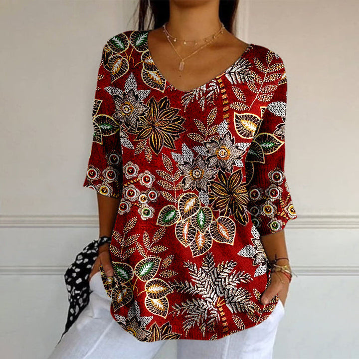 Inês | Camiseta de mangas compridas com estampa de folhas vintage