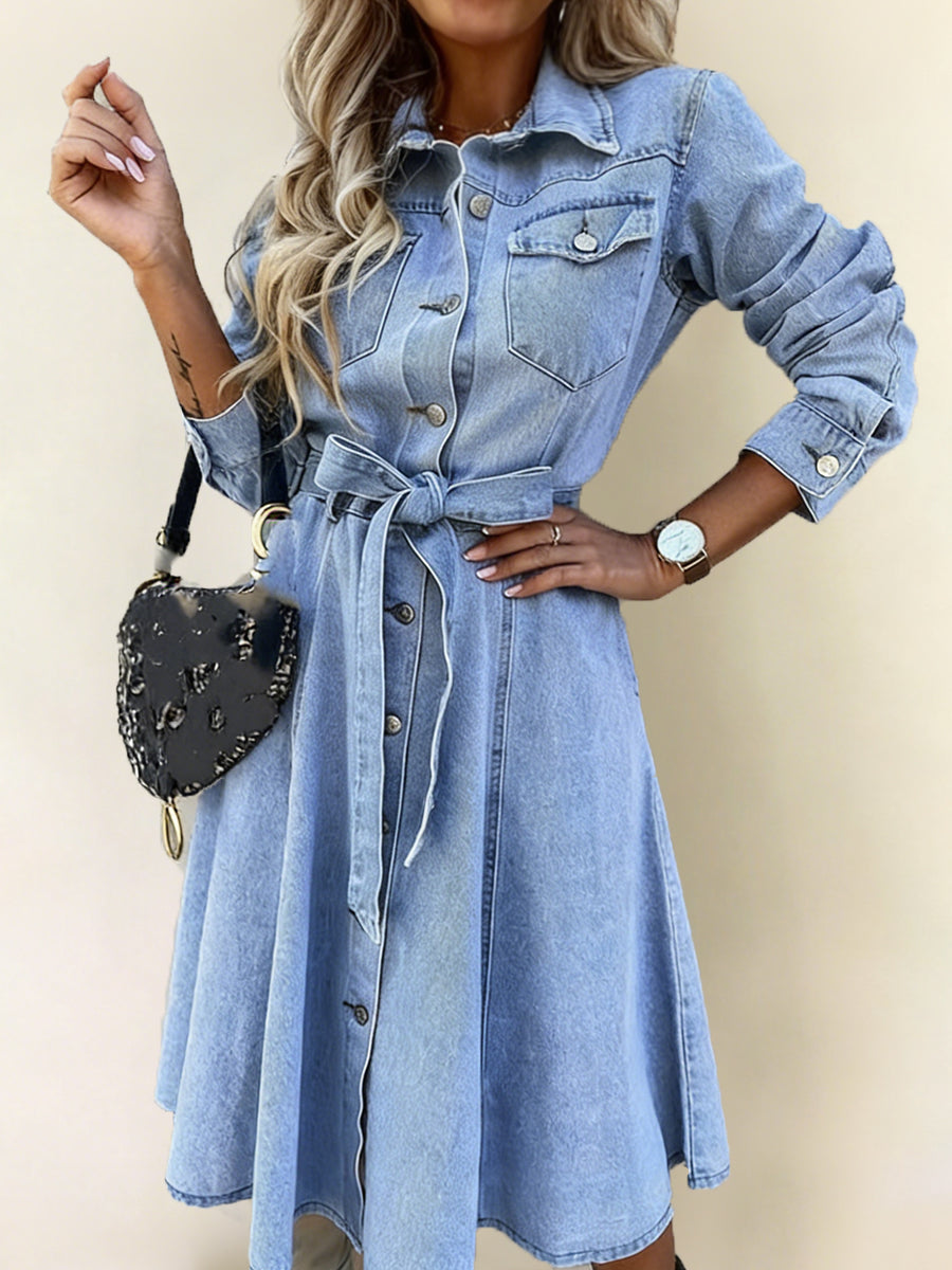 Luna | Vestido de ganga com mangas compridas